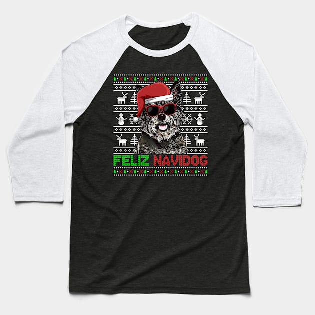 Cairn Terrier Dog Feliz Navidog Funny Christmas Baseball T-Shirt by TheBeardComic
